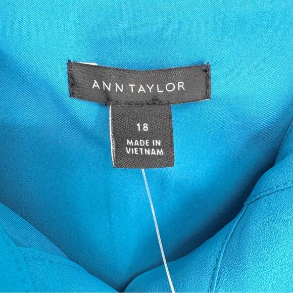 NWT* Ann Taylor Pleated Belted Button Front Cap Sleeve Dress Royal Blue Size 18 - Picture 10 of 15